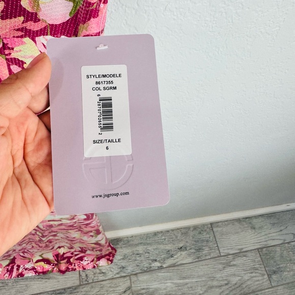 NEW JS Collections Pink Floral LOUISA Bow BOAT NECK Sequins MERMAID GOWN - Picture 6 of 11